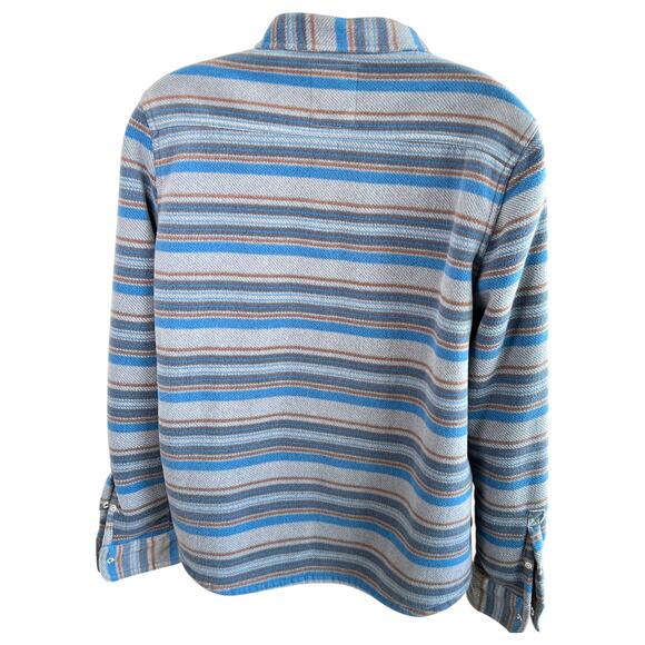 Voyager Mens Sherpa Shirt Jacket Gray Blue Striped Polar Fleece Lined Size Large - Picture 2 of 10